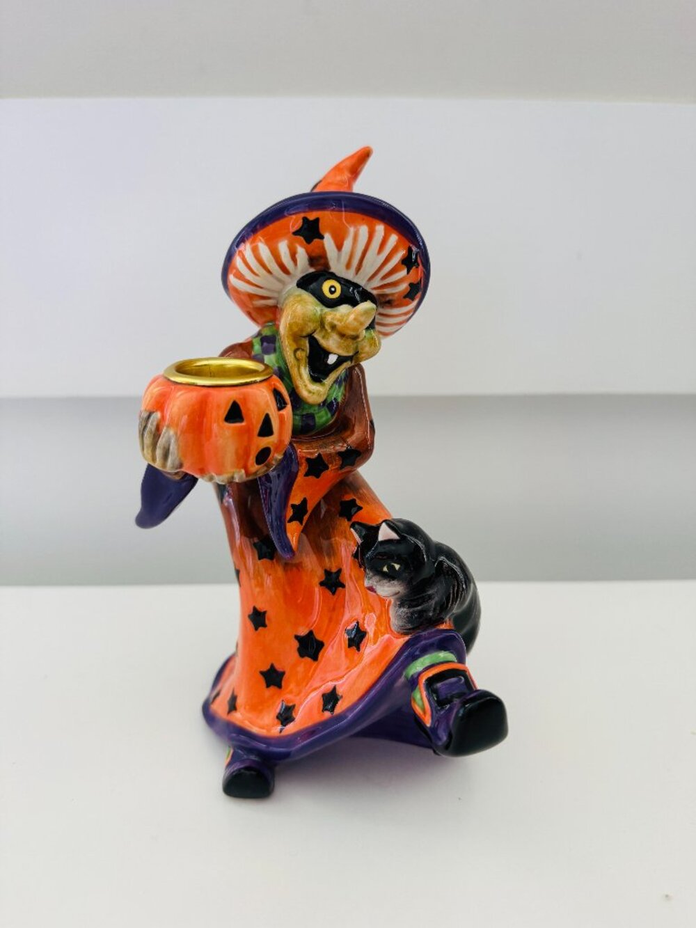 Fitz and Floyd Witch Hazel Candle Holder Vintage 2003 Ceramic Halloween Decorati